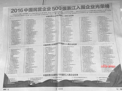 La empresa del grupo ocupó el puesto 485 en la lista de las 500 principales empresas privadas de China en la industria manufacturera en 2016.